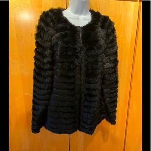 Chico’s brand size 2 jacket. Black. Rabbit fur. Like new condition- no tags